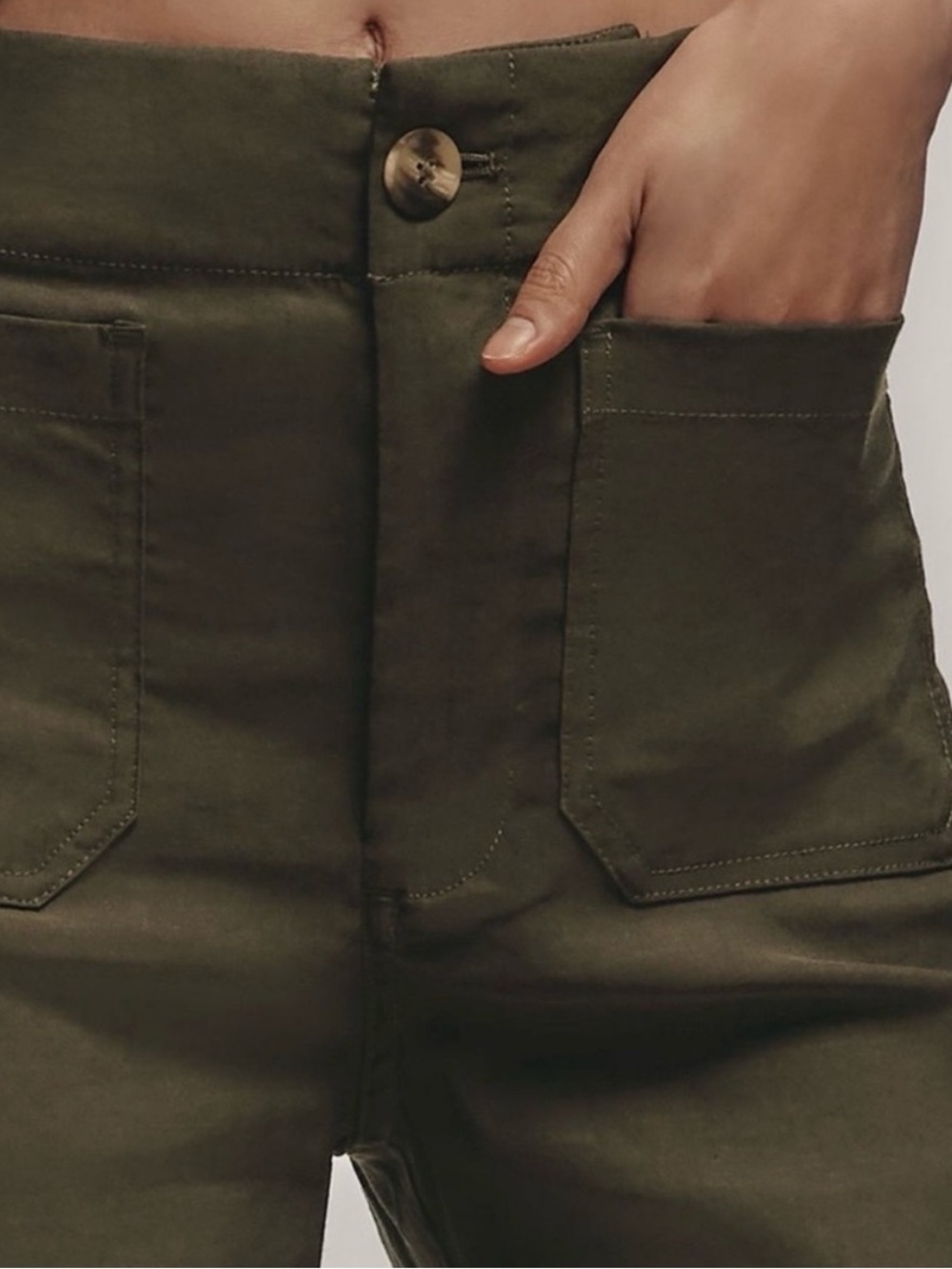 Anthropologie Maeve Pants Colette Magic Fabric Wide Leg Cropped in Olive Green - Picture 5 of 11